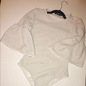 Black and white stripe bell sleeve bodysuit